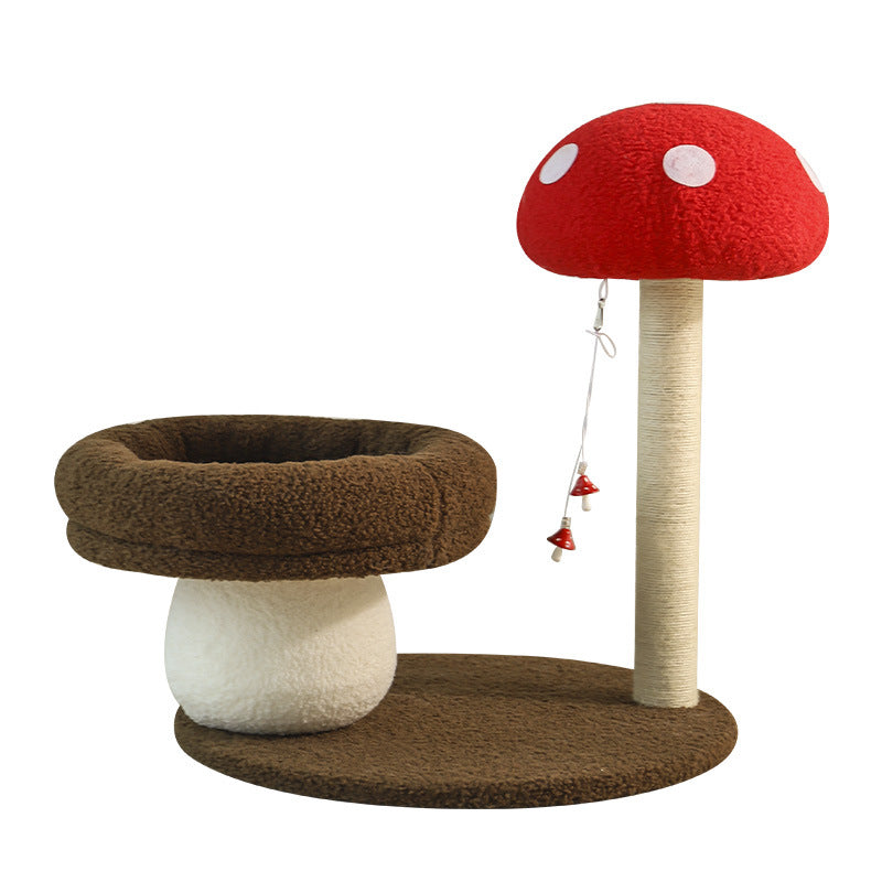 Mushroom-Themed Cat Tree with Cozy Bed and Scratching Post 48x48x58 cm