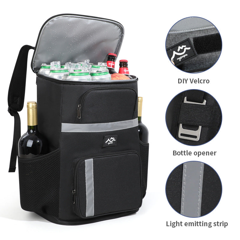 Insulated Cooler Backpack - Portable Outdoor Picnic and Beverage Bag with Bottle Opener (Black)