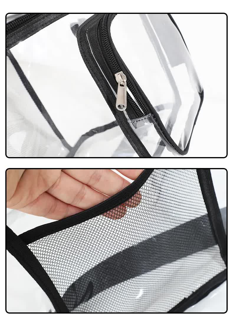 Clear PVC Shoulder Bag - Transparent Travel and Stadium-Approved Tote with Zipper(Black)