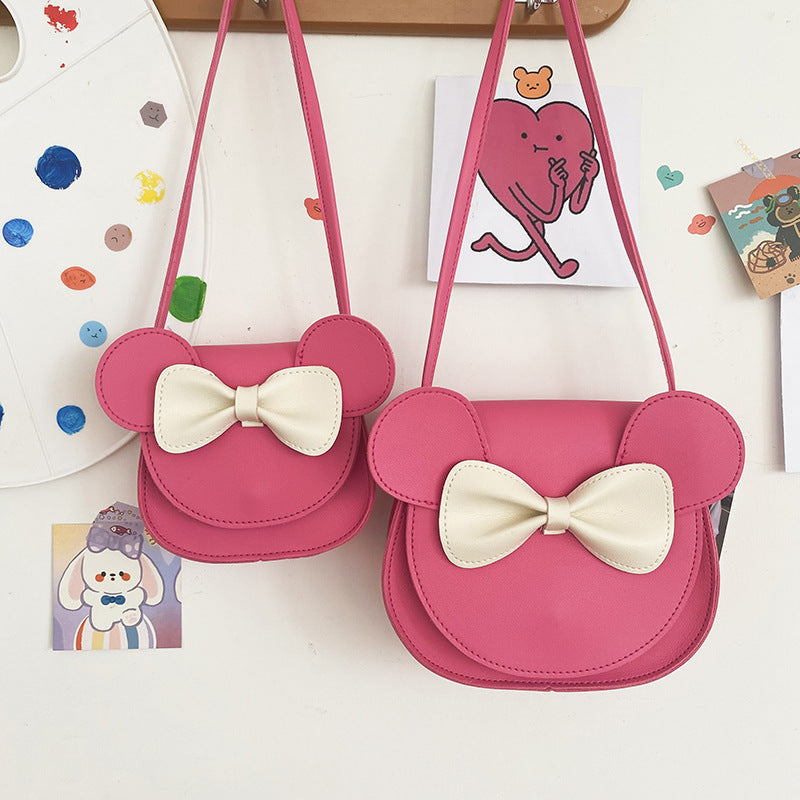 Adorable Bow Bear Crossbody Bag for Kids - Rose Red Shoulder Bag 18*17*8cm