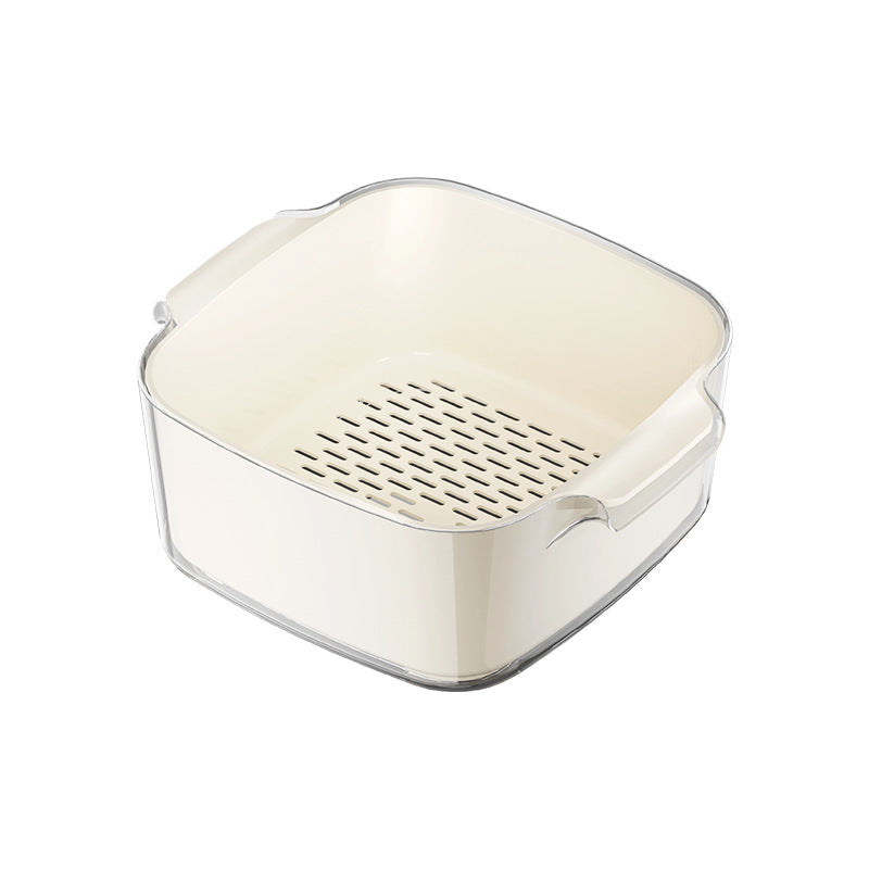 Two-Layer Drain Basket Colander - Medium Size Ivory, 2 set