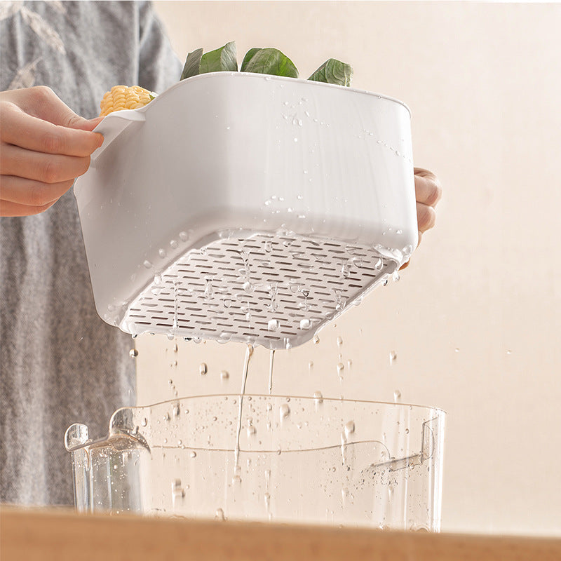 Two-Layer Drain Basket Colander - Medium Size Ivory, 2 set