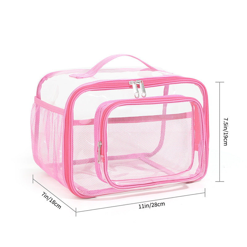 Clear PVC Tote Bag with Handle - Transparent Stadium-Approved Travel Organizer(Pink)