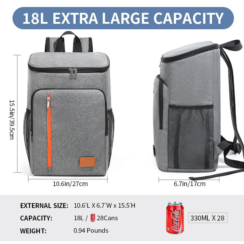 Insulated Cooler Backpack- Stylish Portable Fresh-keeping Picnic Outdoor Backpack and Travel Bag 18L (Gray)