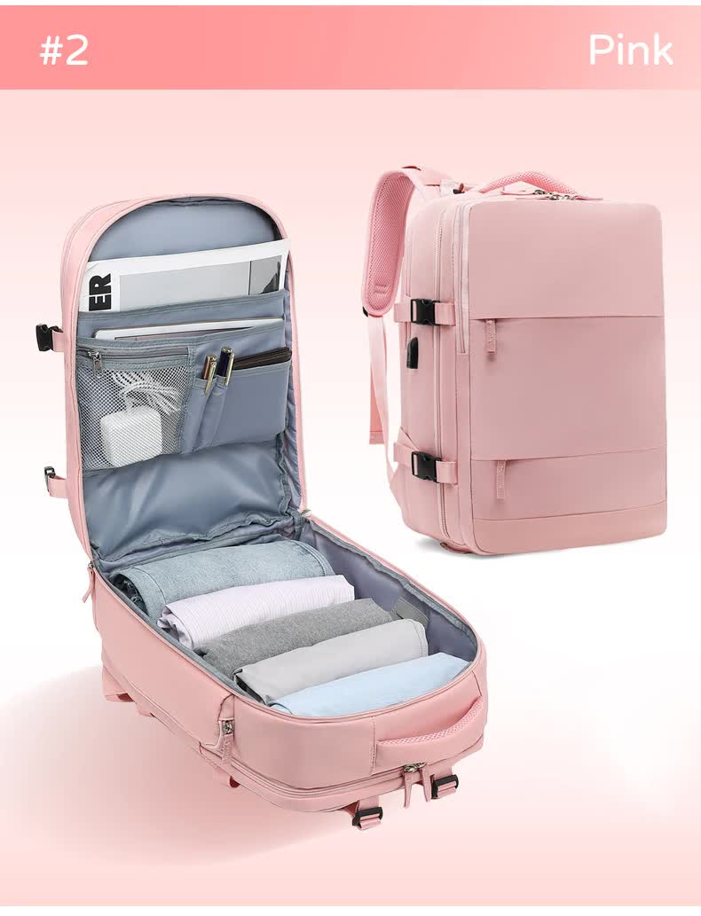Multi-Compartment Travel Backpack with Shoe Storage and Wet-Dry Separation Pink 31cm L *17cm W *42cm H