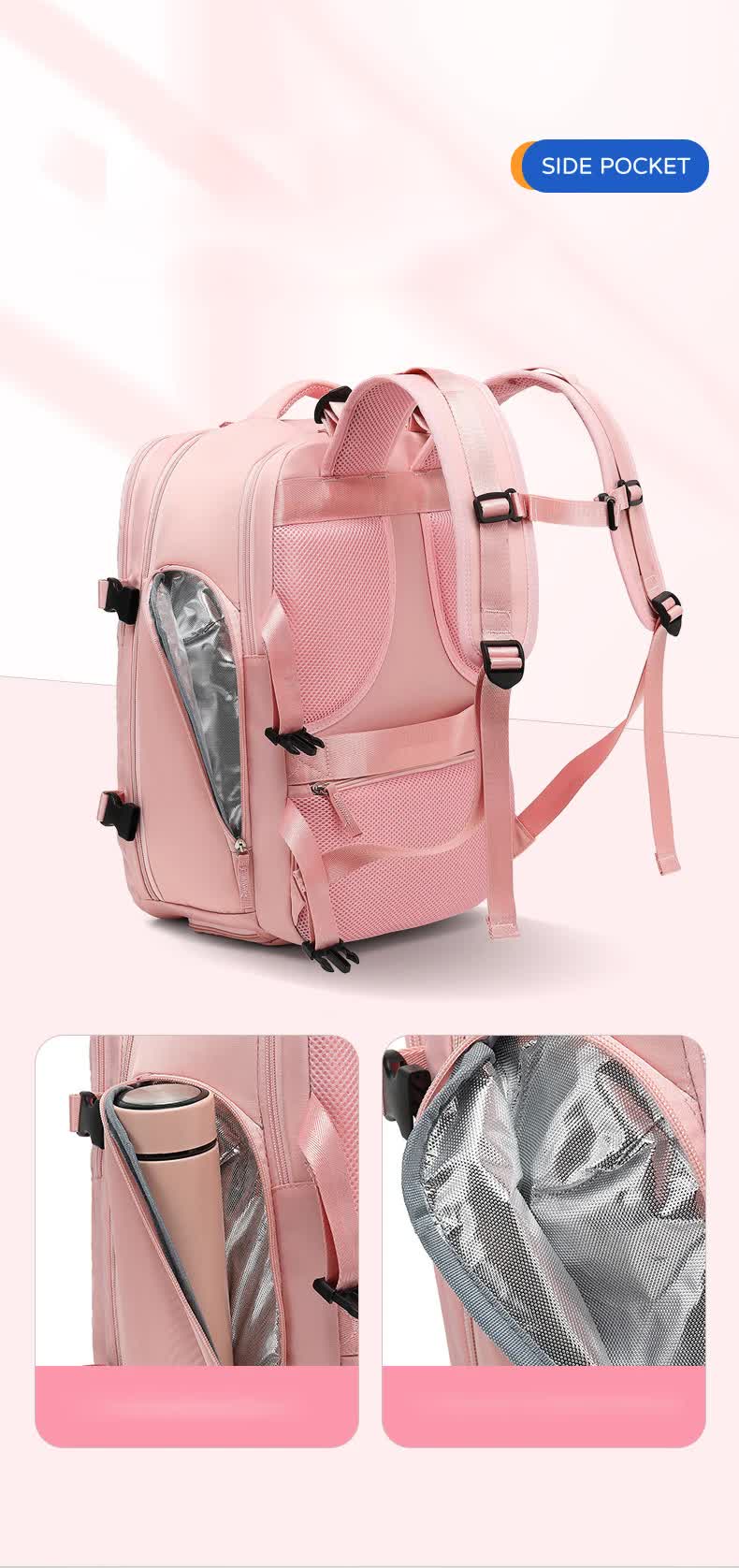 Multi-Compartment Travel Backpack with Shoe Storage and Wet-Dry Separation Pink 31cm L *17cm W *42cm H