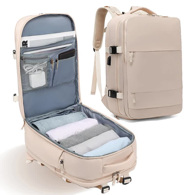 Multi-Compartment Travel Backpack with Shoe Storage and Wet-Dry Separation Apricot 31cm L *17cm W *42cm H