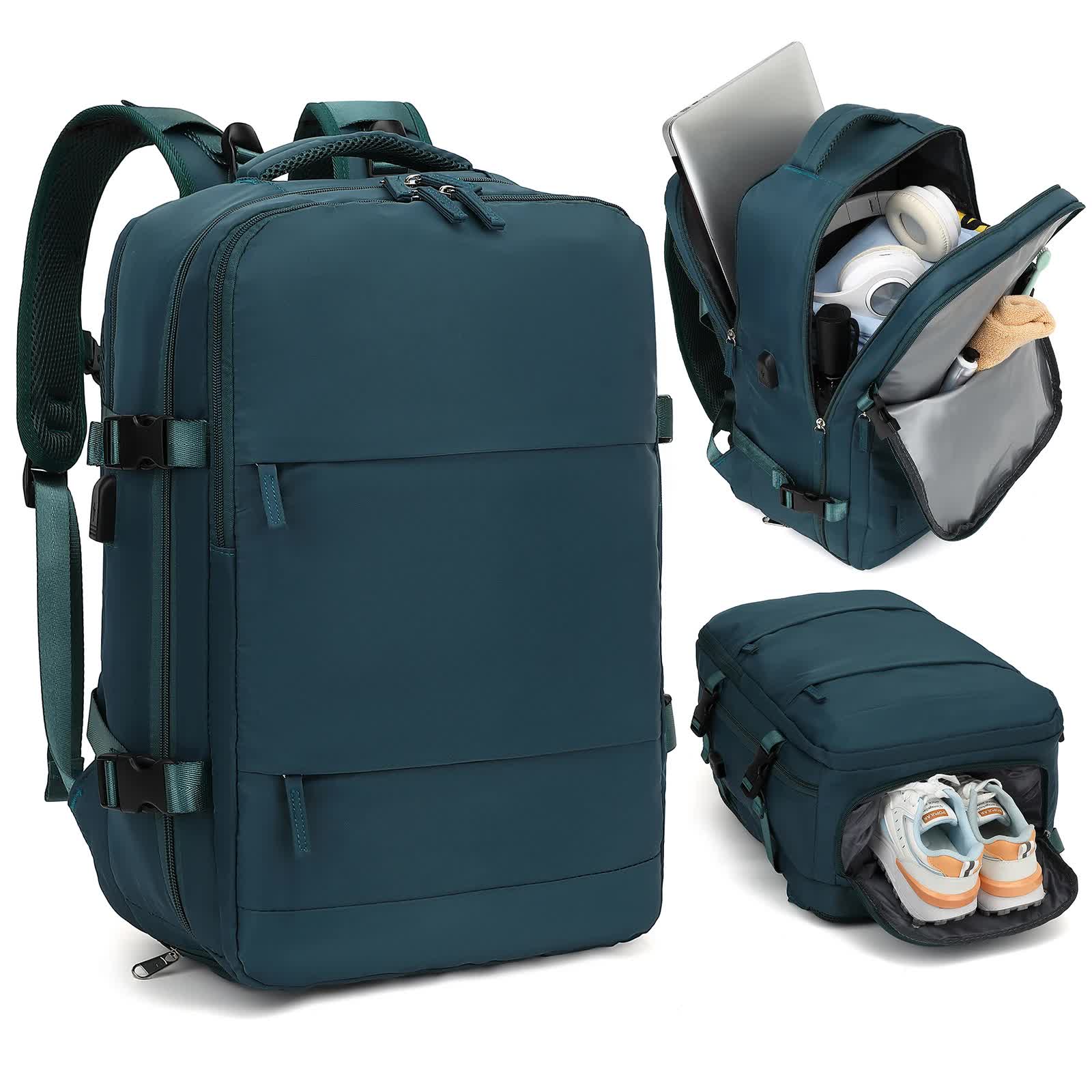 Multi-Compartment Travel Backpack with Shoe Storage and Wet-Dry Separation Peacock Blue 31cm L *17cm W *42cm H