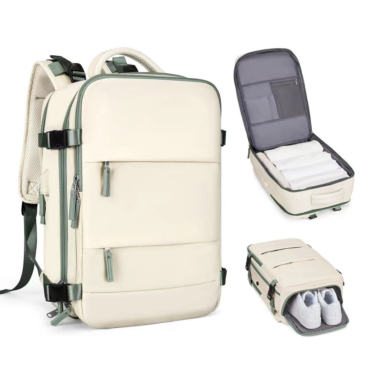 Multi-Compartment Travel Backpack with Shoe Storage and Wet-Dry Separation Beige 31cm L *17cm W *42cm H