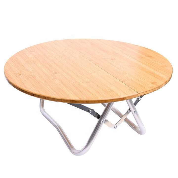 Portable Bamboo Folding Camping Table - Lightweight Round Table with Aluminum Alloy Frame for Outdoor Activities 60*60*27cm