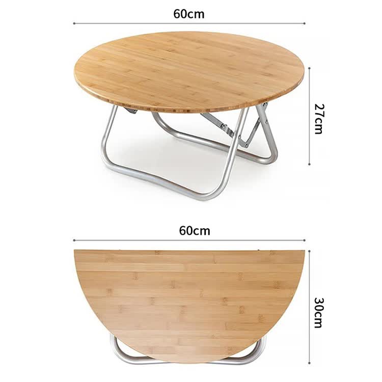 Portable Bamboo Folding Camping Table - Lightweight Round Table with Aluminum Alloy Frame for Outdoor Activities 60*60*27cm