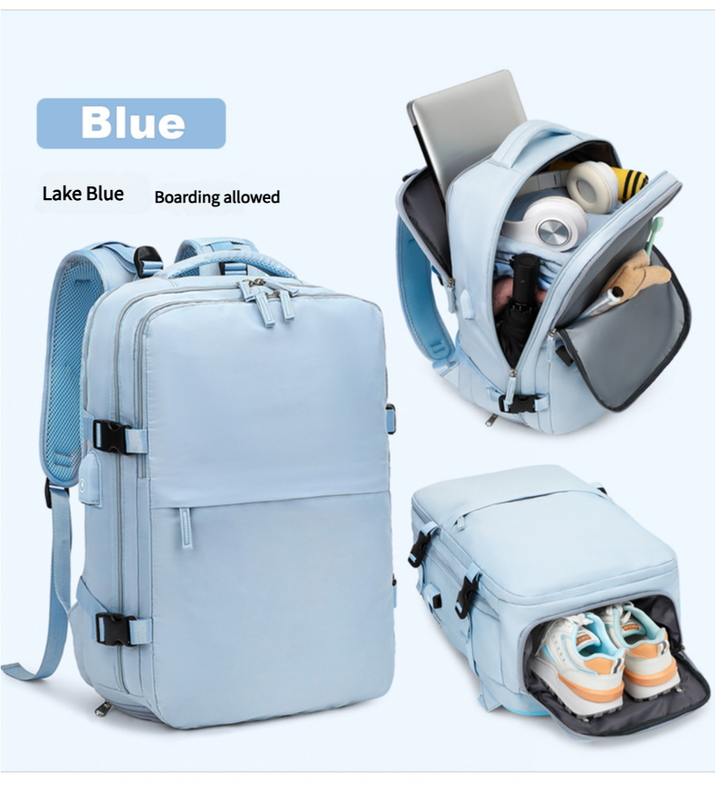 Water-Resistant Laptop Backpack with USB Charging Port and Wet-Dry Separation Blue