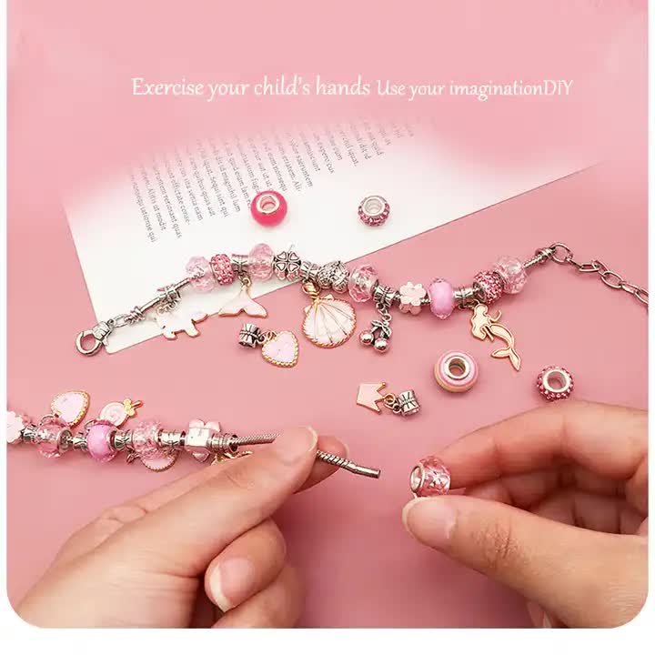 DIY Charm Bracelet Making Kit - Colorful Beads and Charms Set with Storage Box 66PCS