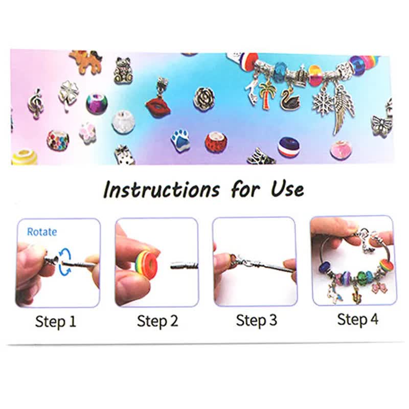 DIY Charm Bracelet Making Kit - Colorful Beads and Charms Set with Storage Box 66PCS