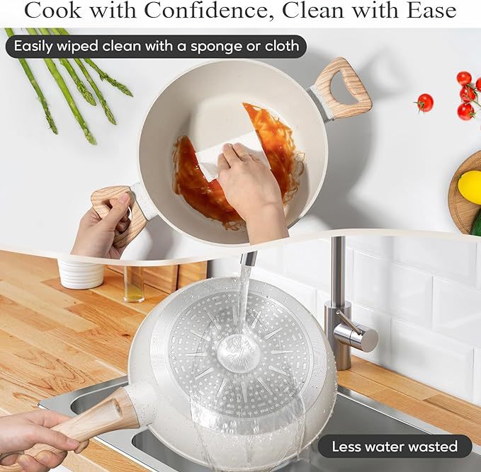 YEJ 12-Piece Non-Stick Complete Cookware Set | Pots, Pans & Utensils White