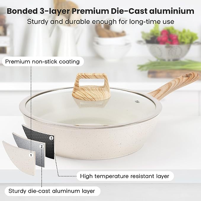 YEJ 12-Piece Non-Stick Complete Cookware Set | Pots, Pans & Utensils Black