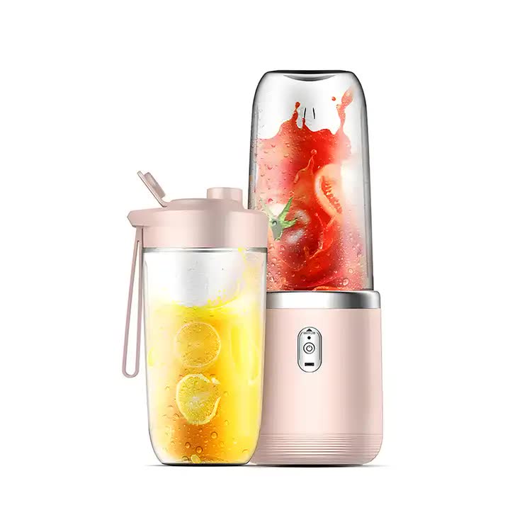 Portable High-Speed Blender with USB Rechargeable Battery - 2-in-1 Bottle and Cup Design, Compact and Powerful pink