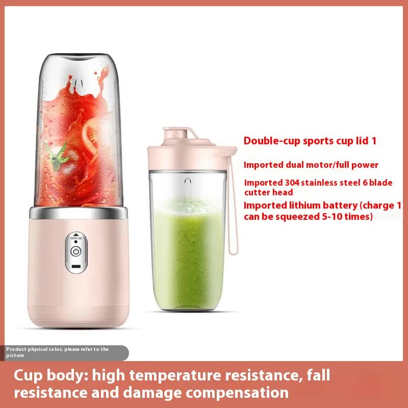 Portable High-Speed Blender with USB Rechargeable Battery - 2-in-1 Bottle and Cup Design, Compact and Powerful pink