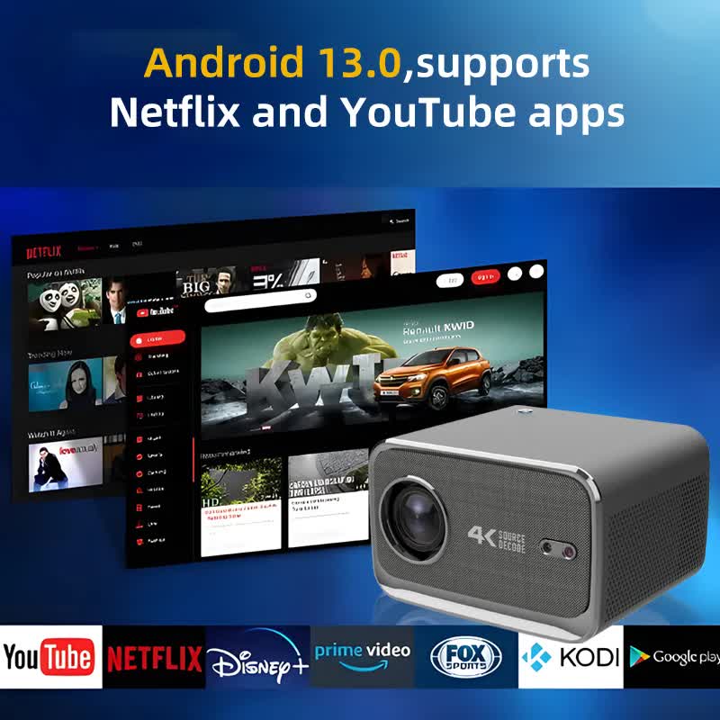 P20 1080P Smart Projector with 4K Decoding, Wi-Fi 6, Bluetooth 5.2, and Android 13.0 211.2*184.72*136.5mm