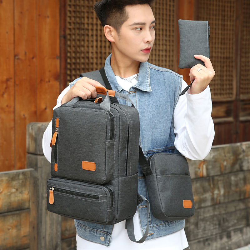 3-Piece Black Travel Backpack Set - Stylish Multi-Functional Backpack, Shoulder Bag & Pouch for Men & Women