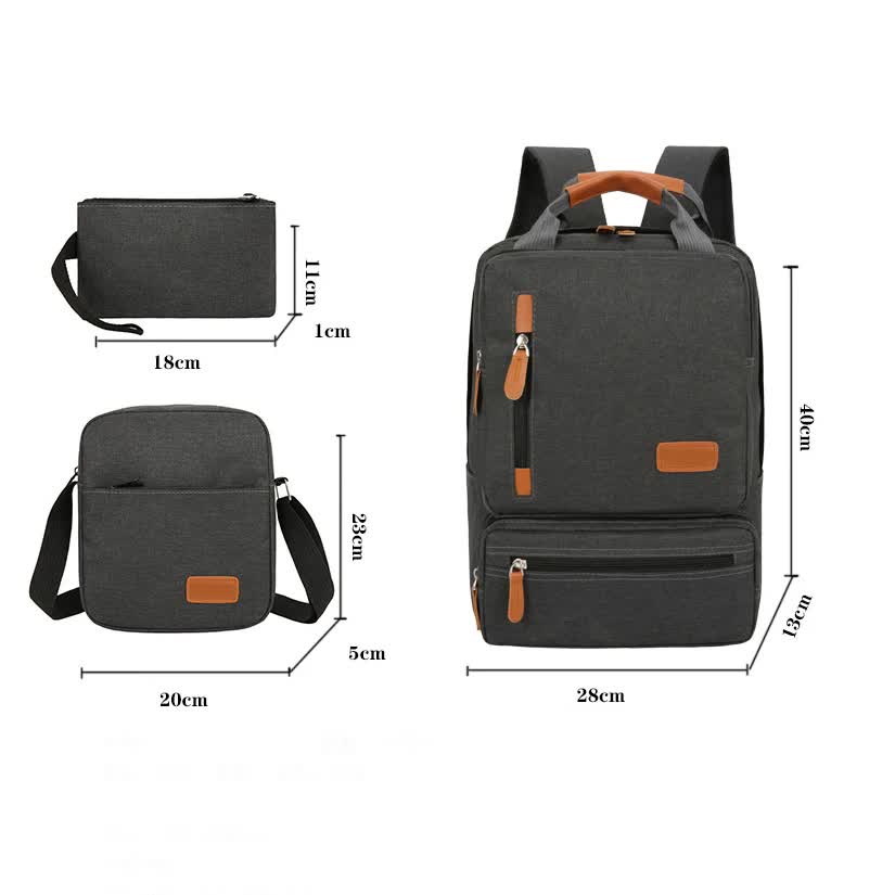 3-Piece Black Travel Backpack Set - Stylish Multi-Functional Backpack, Shoulder Bag & Pouch for Men & Women