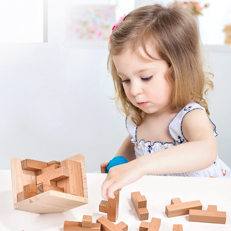 Wooden Brain Teaser Puzzle - 3D Cube Puzzle Game for Adults and Kids - Natural Wood Block Puzzle 2.75 Inches
