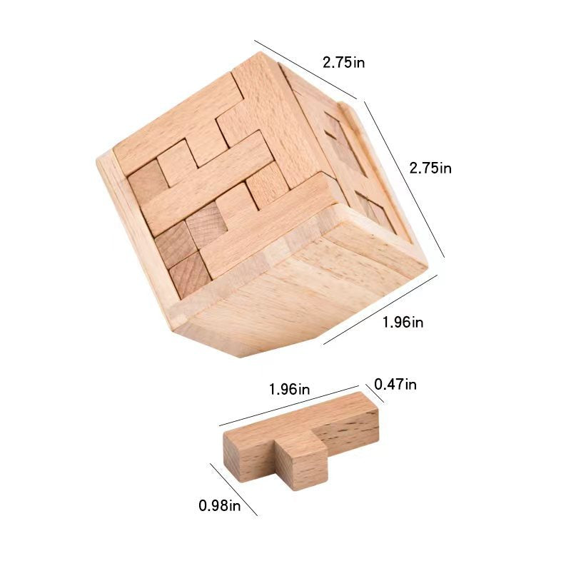 Wooden Brain Teaser Puzzle - 3D Cube Puzzle Game for Adults and Kids - Natural Wood Block Puzzle 2.75 Inches