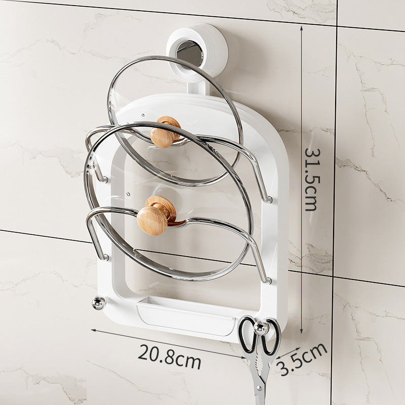 Wall-Mounted Pot Lid Organizer Rack - Kitchen Storage Holder with Adhesive Mount (31.5 x 20.8 x 3.5 cm)