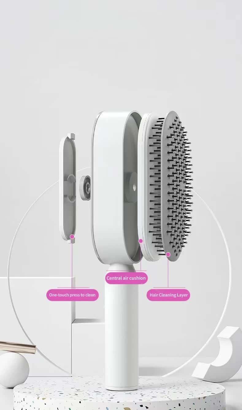 Self-Cleaning Hair Brush with One-Click Release | Massage Cushion Design, Anti-Frizz and Detangling Brush purple