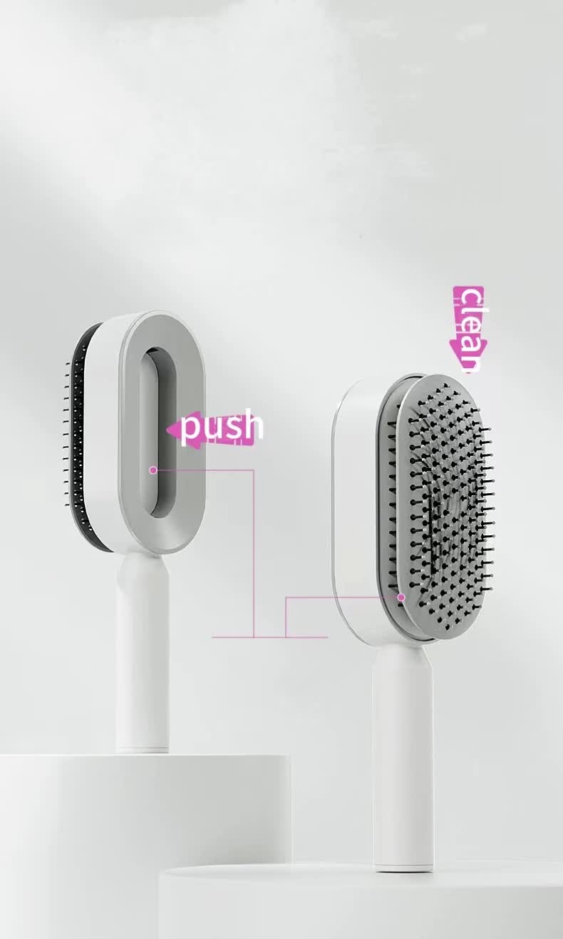 Self-Cleaning Hair Brush with One-Click Release | Massage Cushion Design, Anti-Frizz and Detangling Brush purple