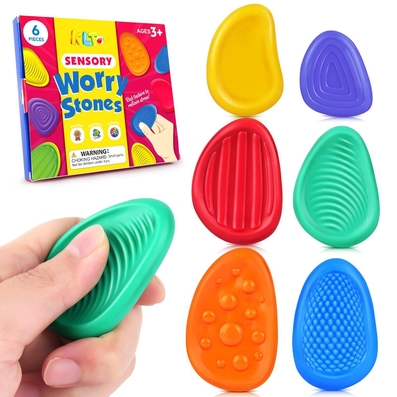 Sensory Worry Stones for Kids | 6-Piece Fidget Stress Relief Set for Ages 3+ 2 set, 12PCS in total