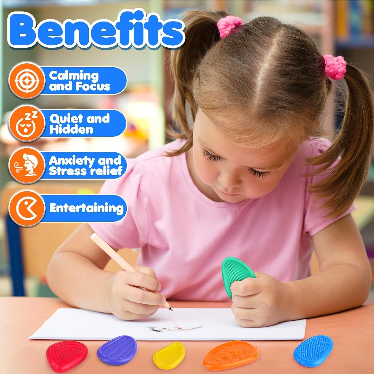 Sensory Worry Stones for Kids | 6-Piece Fidget Stress Relief Set for Ages 3+ 2 set, 12PCS in total
