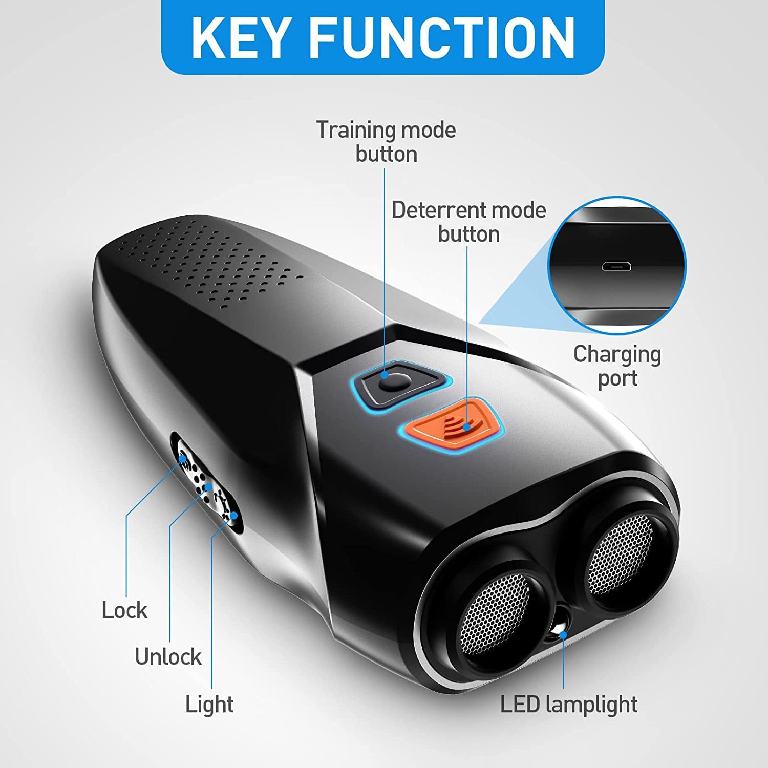 Sliver Handheld Ultrasonic Dog Trainer with Dual Mode | Training & Deterrent Device with LED Light