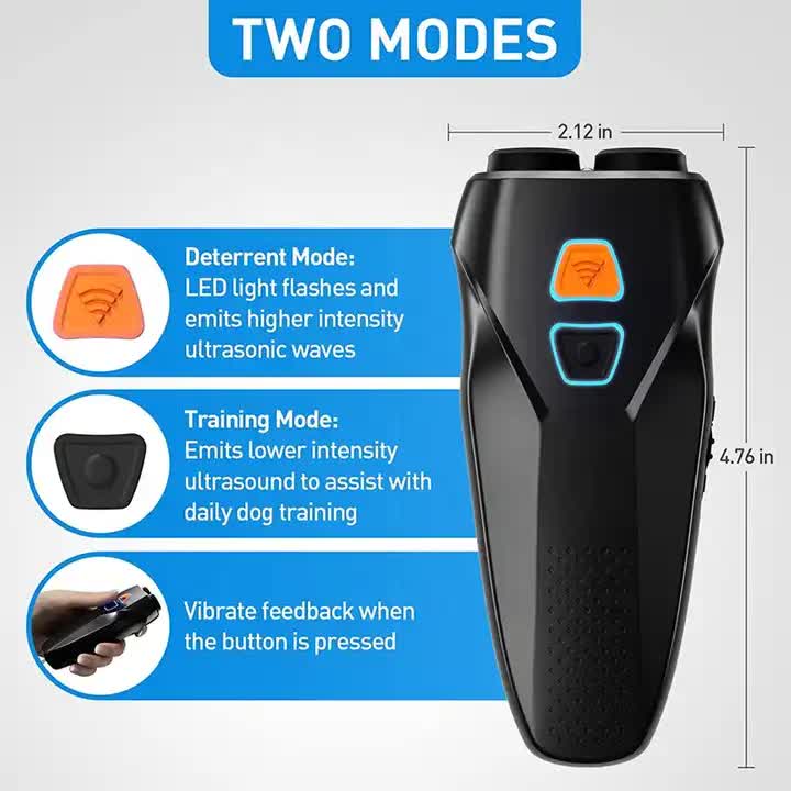 Sliver Handheld Ultrasonic Dog Trainer with Dual Mode | Training & Deterrent Device with LED Light