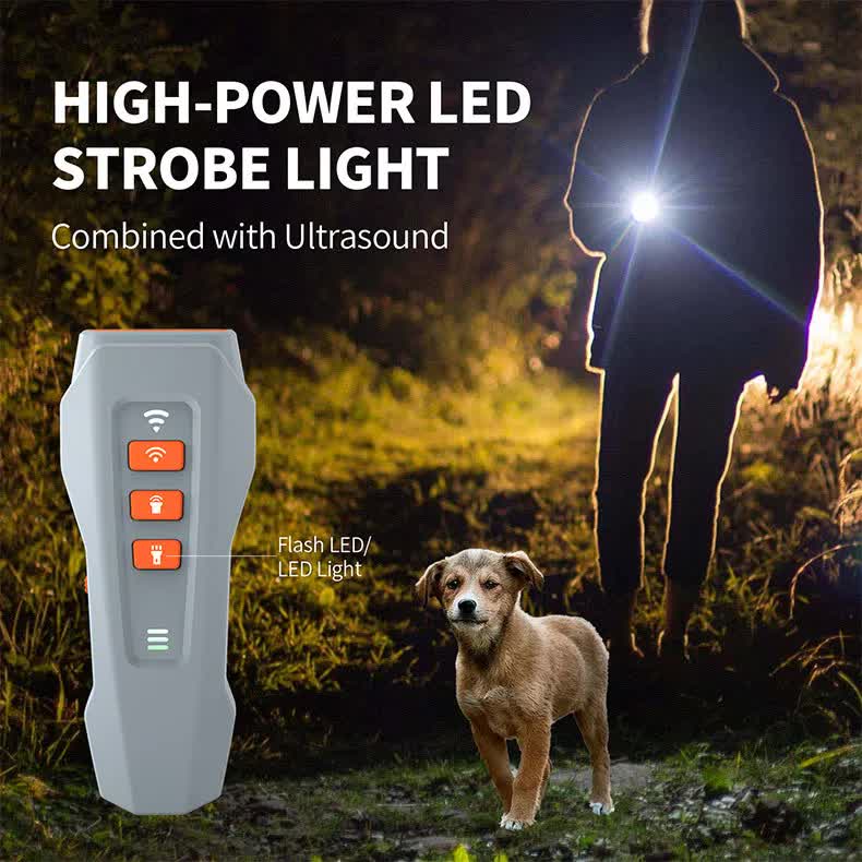 Black Rechargeable Ultrasonic Dog Trainer with LED Flashlight & Laser - Anti-Barking Device for Effective Dog Training