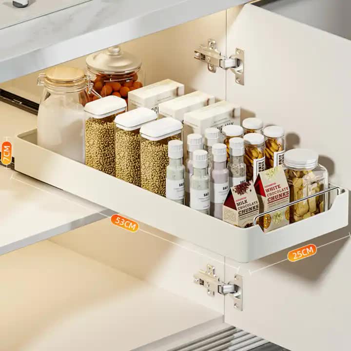 Kitchen Cabinet Pull-Out Organizer for Spices, Jars, and Bottles - Space-Saving Storage Solution 25 width -53 depth