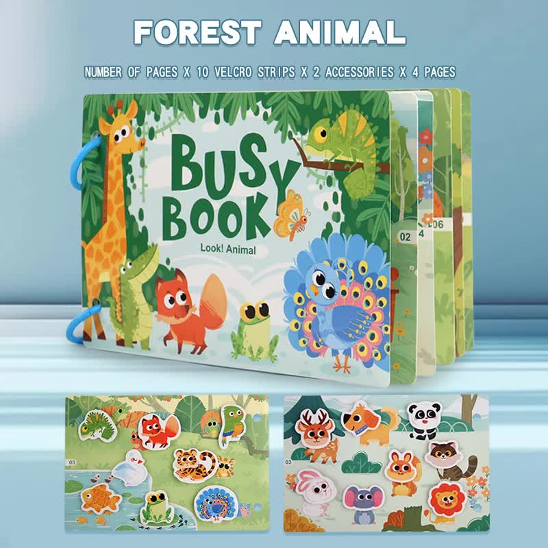 Themed Busy Book Set - Educational Activity Books for Preschool Learning Farm, Vehicles, Dinosaurs, Ocean, and Forest,5 books in total