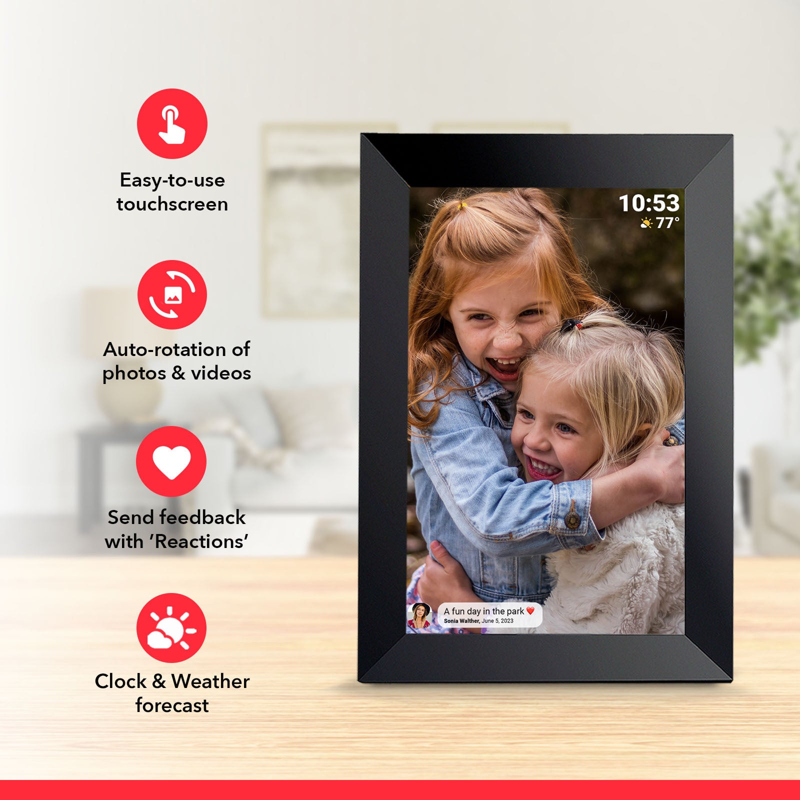 White 16GB Storage 10-Inch WiFi Digital Photo Frame | HD Display + Remote Photo/Video Sharing via App |