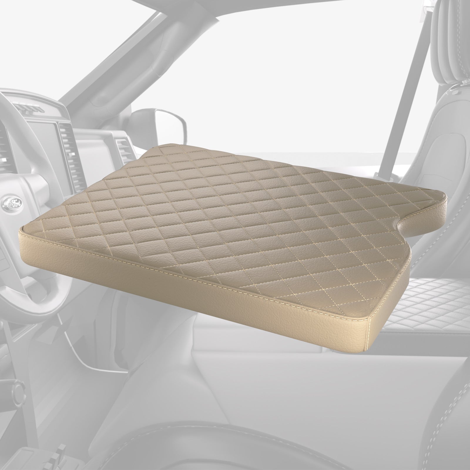 Custom Center Console Cover for Ford F150/F250/F350 2015-2023 - Beige Leather Armrest Protector Pad