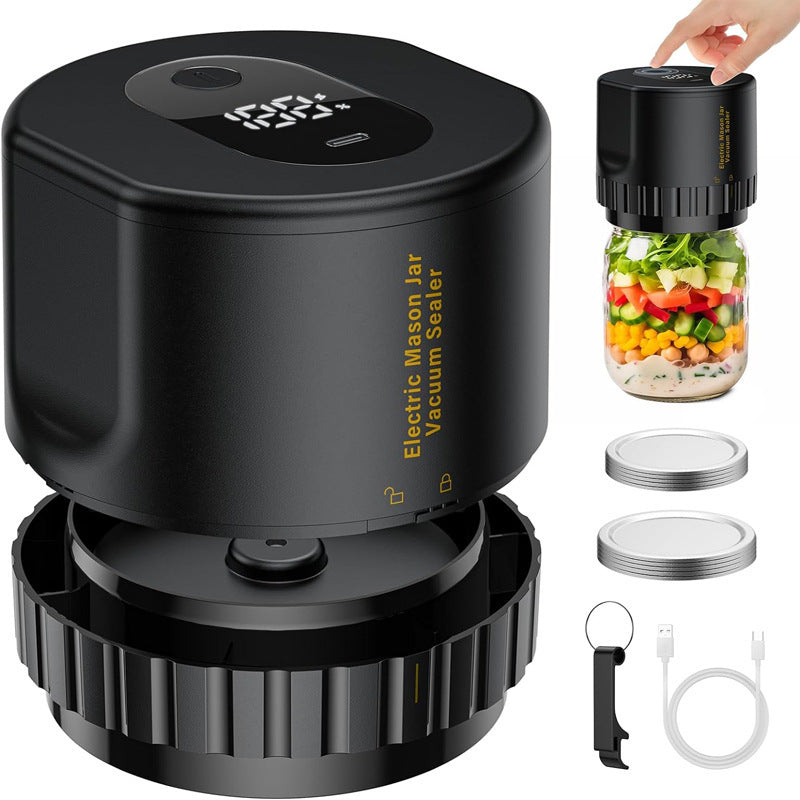 Portable Vacuum Sealer for Mason Jars,Regular Model KZ-80 60 sec stop or manual stop - Black Electric Food Preservation Machine with LED Display