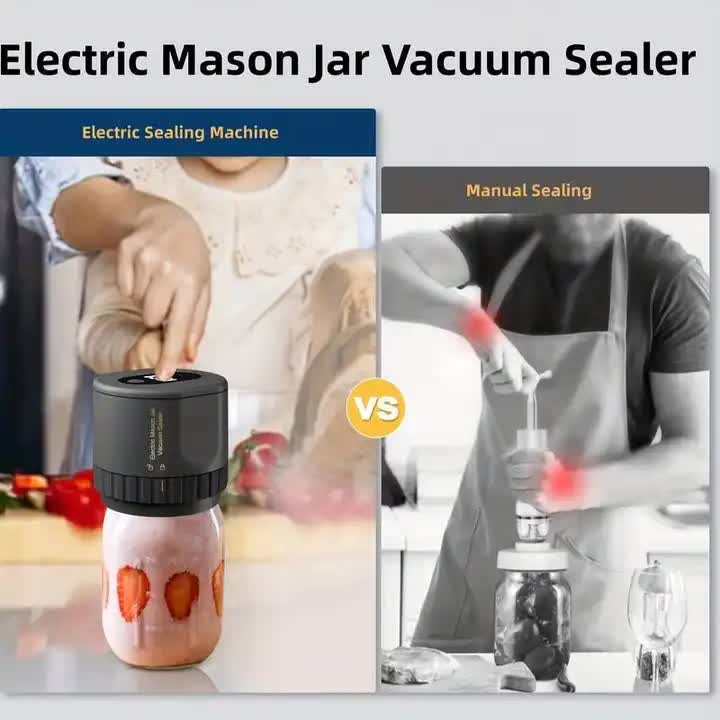 Portable Vacuum Sealer for Mason Jars,Regular Model KZ-80 60 sec stop or manual stop - Black Electric Food Preservation Machine with LED Display