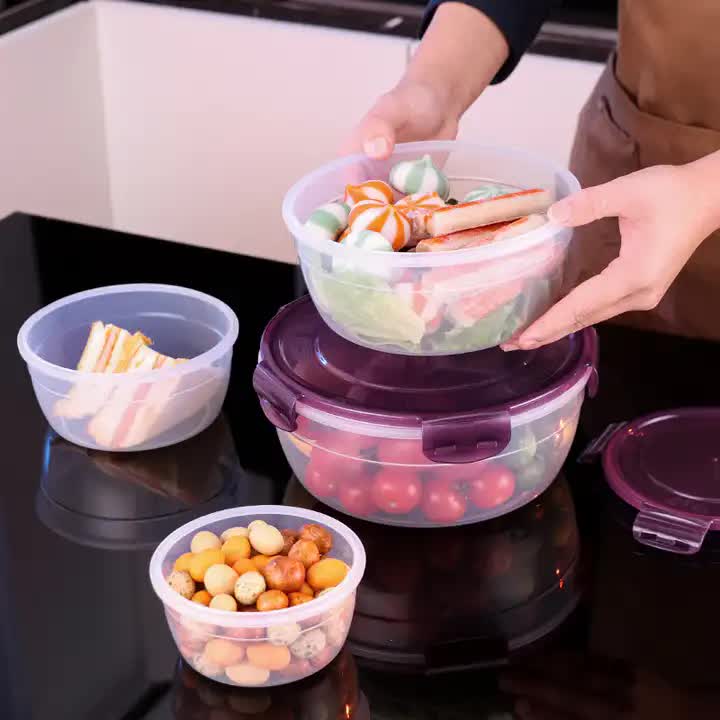 Purple Round Plastic Food Storage Containers Set - Microwave-Safe Bento Boxes with Airtight Lids for Kitchen and Fridge