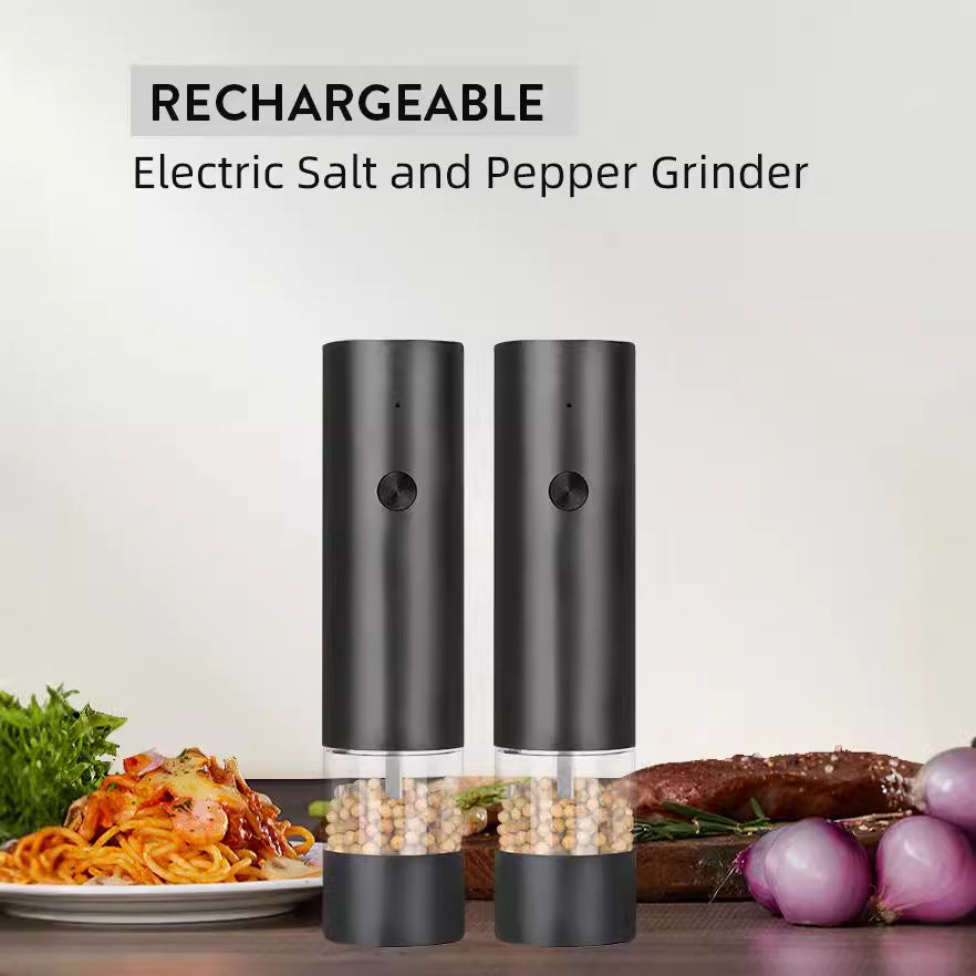 Rechargeable Electric Salt and Pepper Grinder Set (Includes Two Grinders) - Adjustable Ceramic Grinding Core with USB Charging