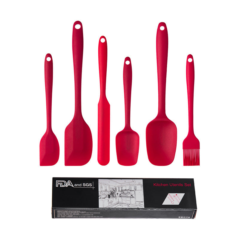 6-Piece Silicone Kitchen Utensil Set - Heat Resistant Baking Tools with Spatulas, Spoon, and Brush Red 2 set/12PCS