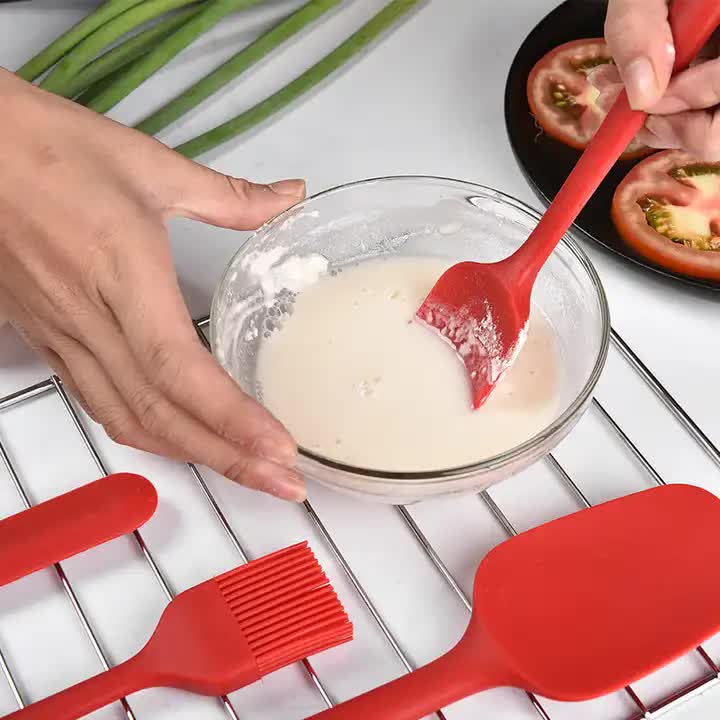 6-Piece Silicone Kitchen Utensil Set - Heat Resistant Baking Tools with Spatulas, Spoon, and Brush Red 2 set/12PCS