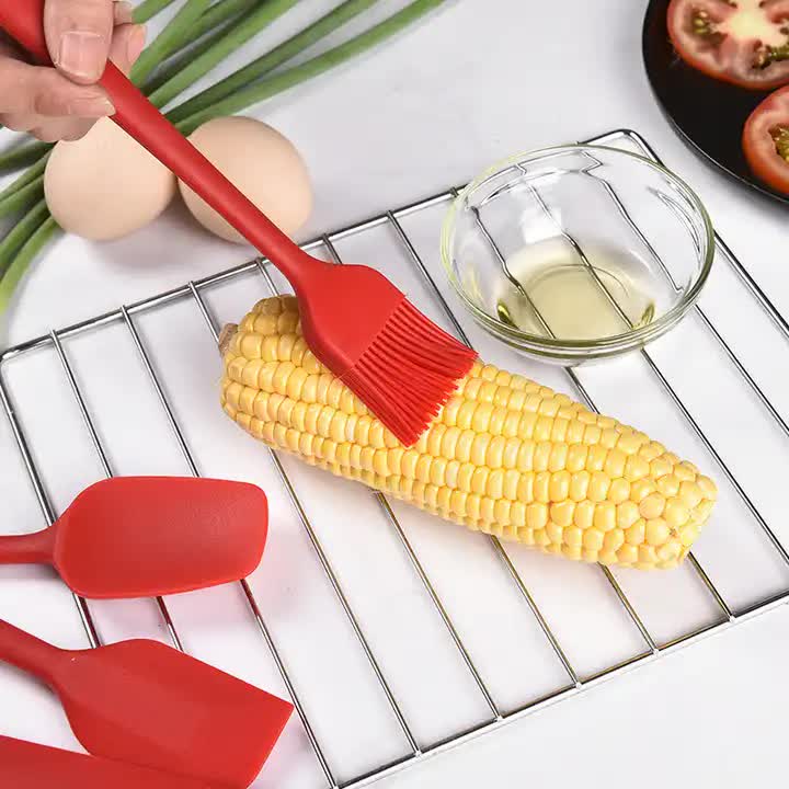 6-Piece Silicone Kitchen Utensil Set - Heat Resistant Baking Tools with Spatulas, Spoon, and Brush Red 2 set/12PCS