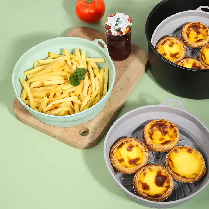 3D Round Air Fryer Silicone Liners - Food-Grade, Non-Stick, Reusable Basket Mats for Air Fryers, Ovens, and Microwaves 4 PCS Orange