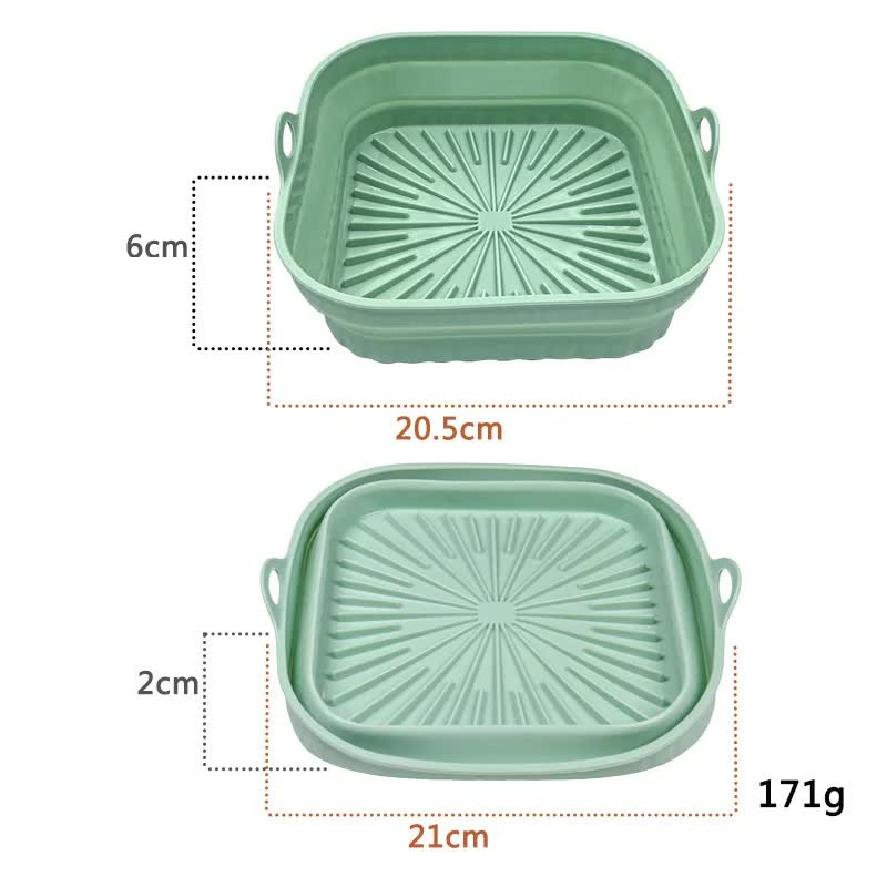 3D Square Air Fryer Silicone Liners - Food-Grade, Non-Stick, Reusable Basket Mats for Air Fryers, Ovens, and Microwaves 4 PCS Green