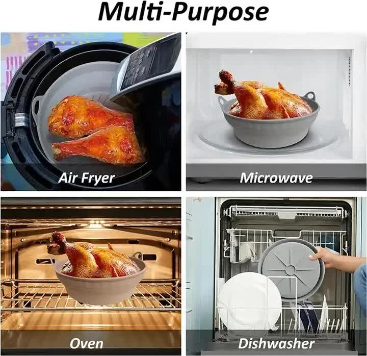3D Square Air Fryer Silicone Liners - Food-Grade, Non-Stick, Reusable Basket Mats for Air Fryers, Ovens, and Microwaves 4 PCS Green