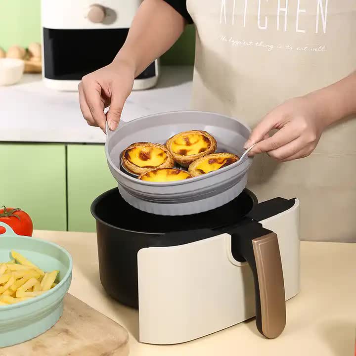 3D Square Air Fryer Silicone Liners - Food-Grade, Non-Stick, Reusable Basket Mats for Air Fryers, Ovens, and Microwaves 4 PCS Green